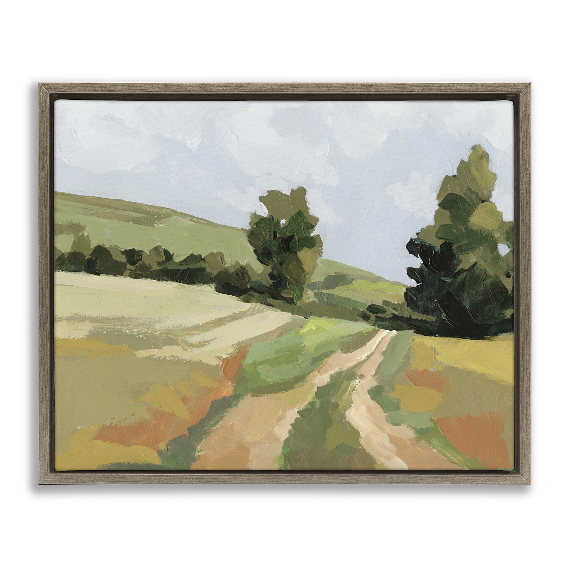 Stupell Industries Vast Country Path Landscape Painting Brown Floater Framed Art Print Wall Art, 21 x 17