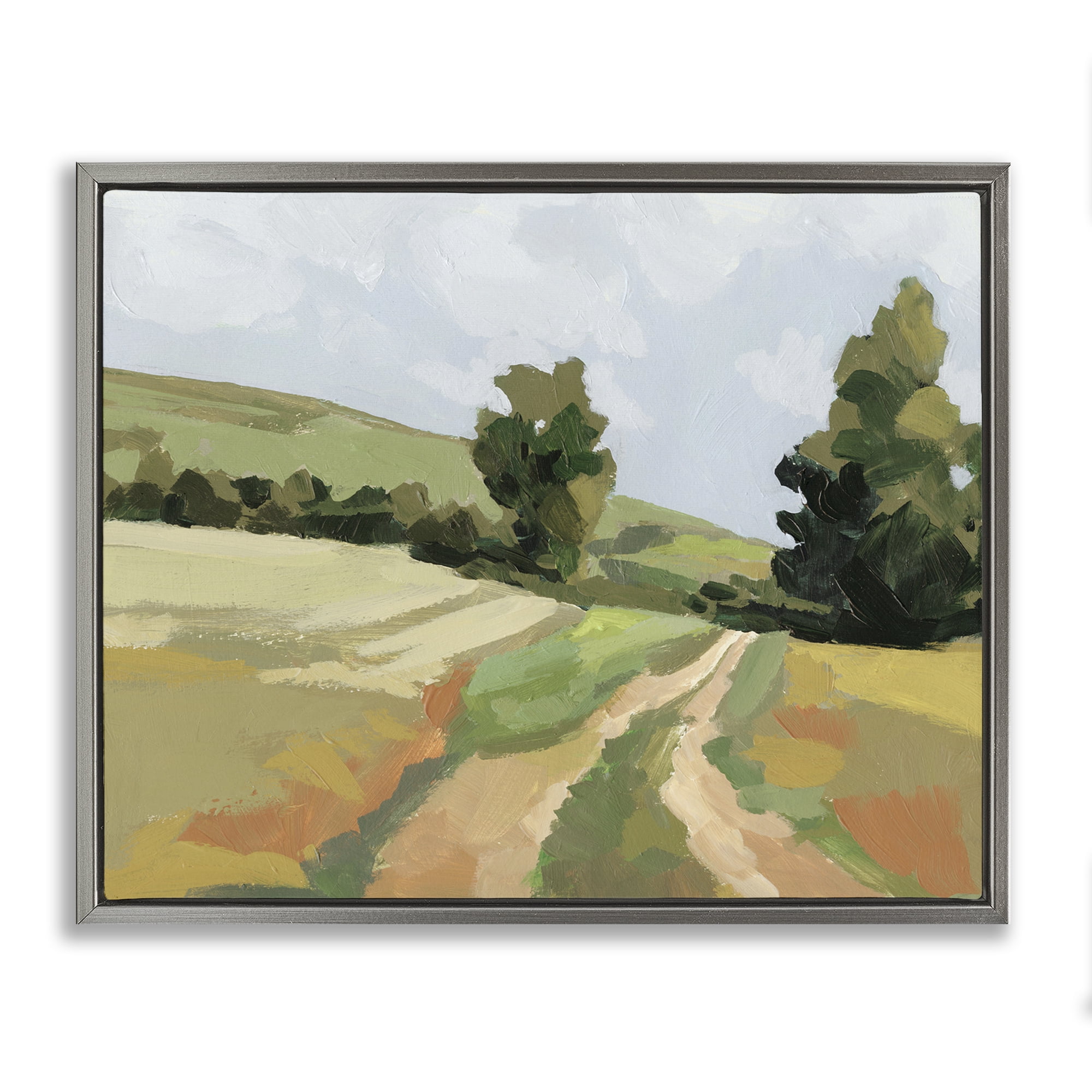 Stupell Industries Vast Country Path Landscape Painting Gray Floater Framed Art Print Wall Art, 21 x 17