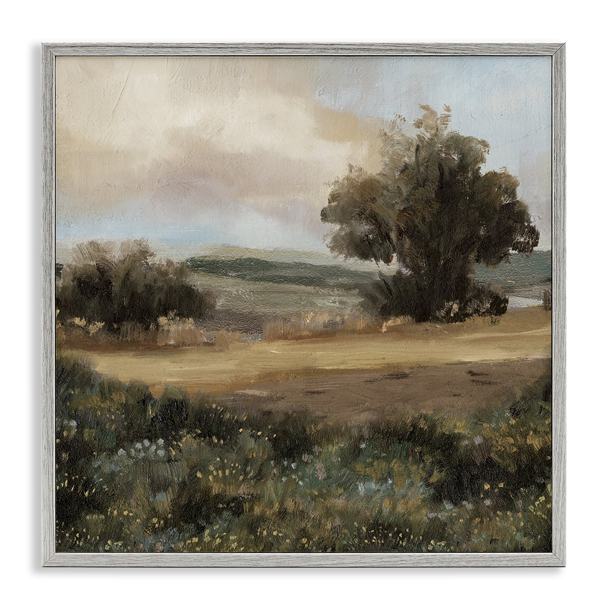 Stupell Industries Vast Country Terrain Landscape & Nature Painting Gray Framed Art Print Wall Art, 17 x 17