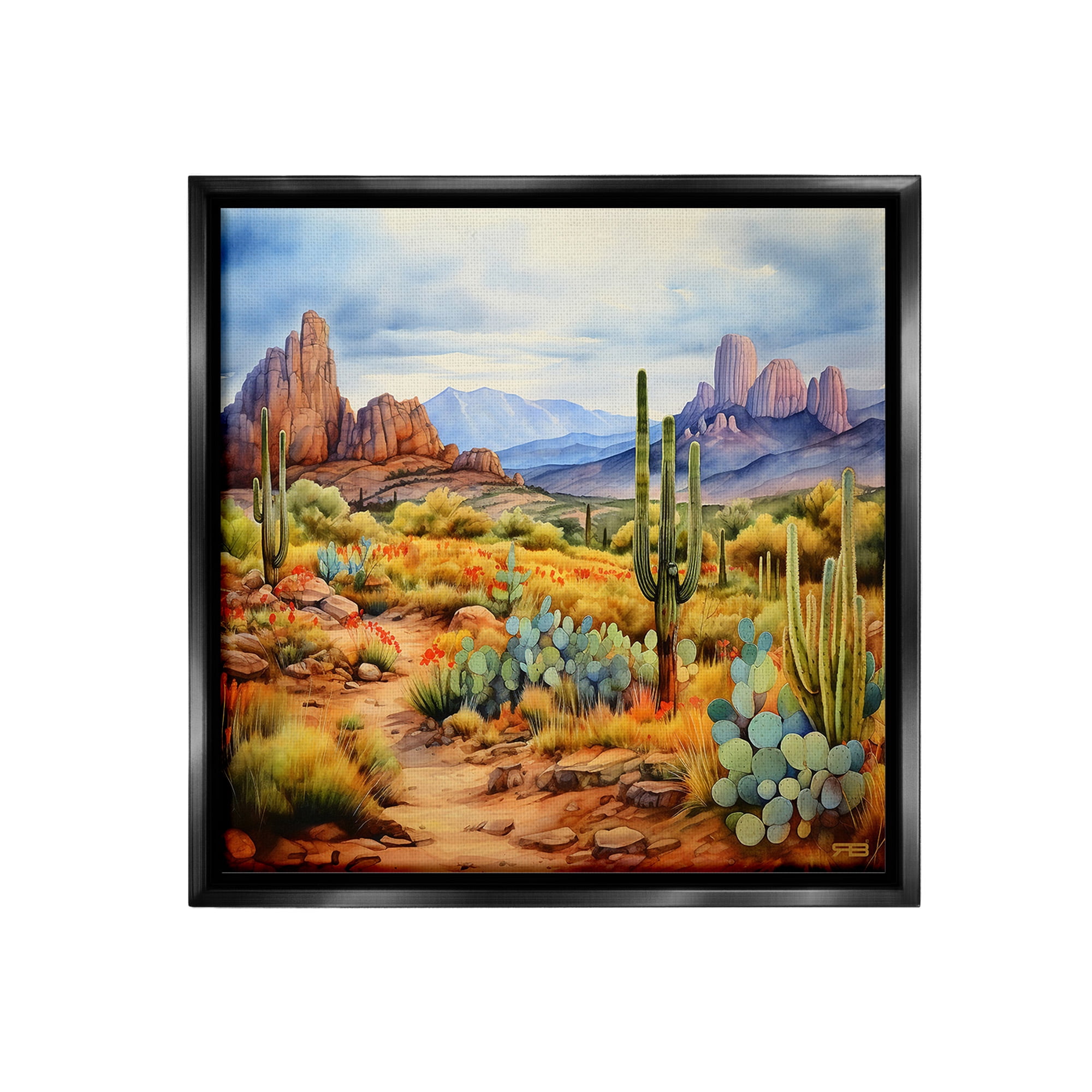 Stupell Industries Vast Desert Mesa Landscape Painting Black Floater Framed Canvas Art Print Wall Art, 18 x 18