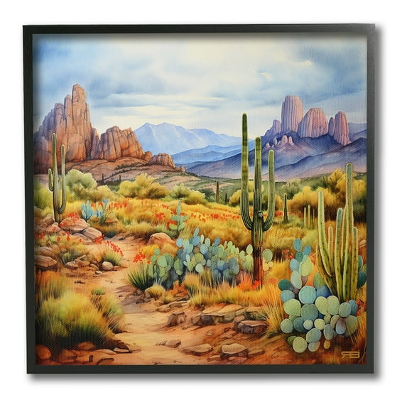 Stupell Industries Vast Desert Mesa Landscape Painting Black Framed Art Print Wall Art, 24 x 24
