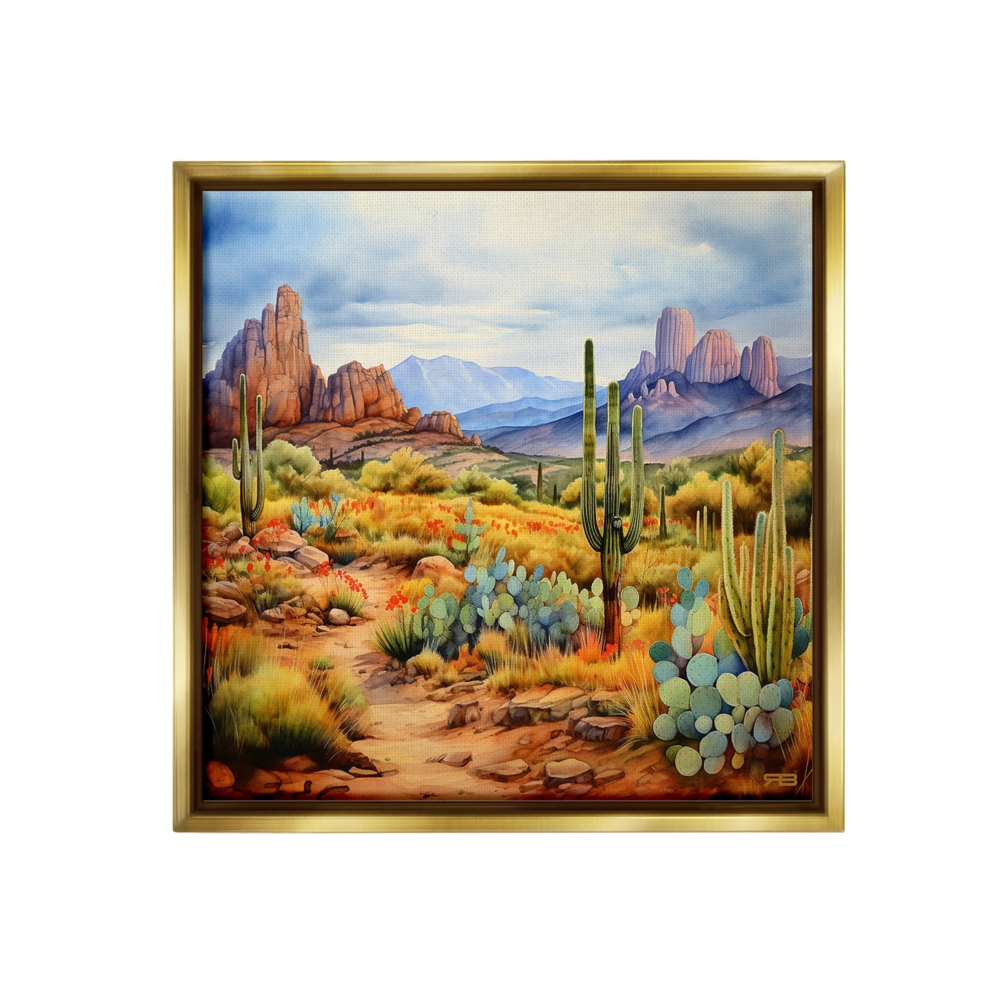 Stupell Industries Vast Desert Mesa Landscape Painting Gold Floater Framed Canvas Art Print Wall Art, 18 x 18