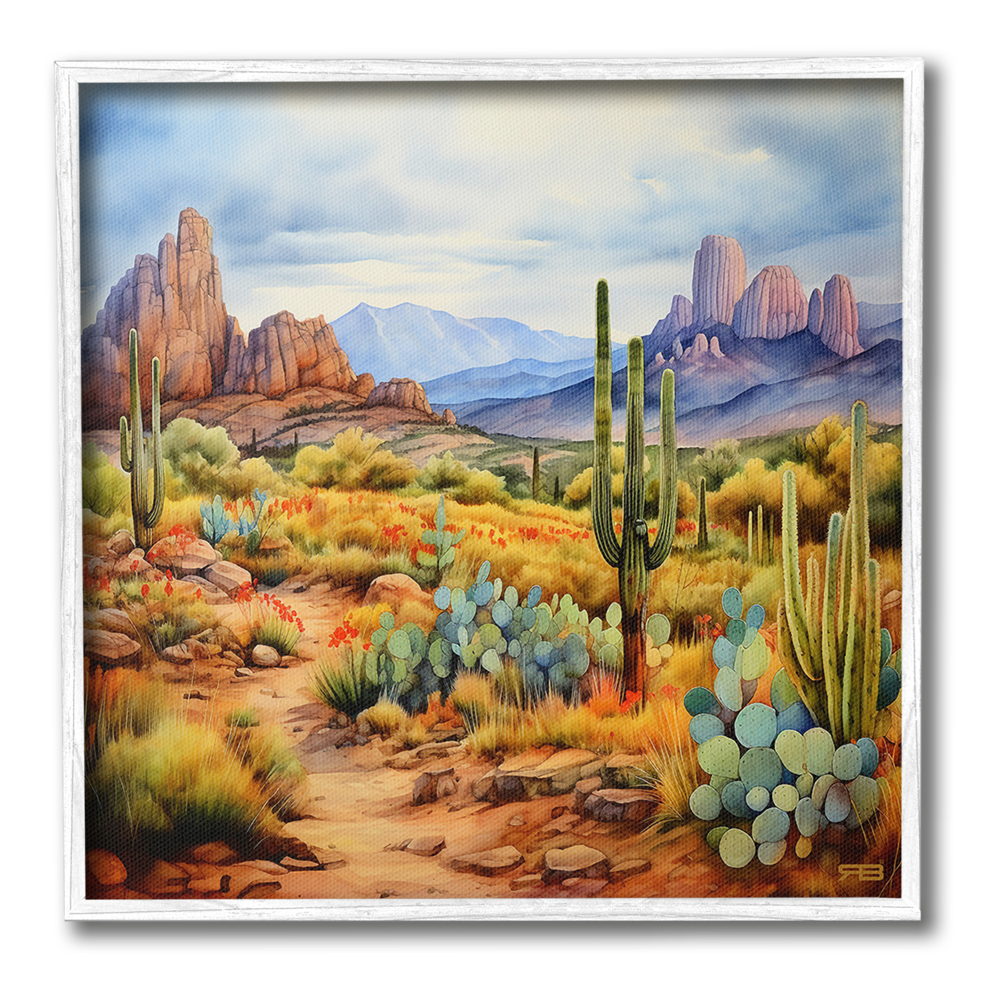 Stupell Industries Vast Desert Mesa Landscape Painting White Framed Art Print Wall Art, 24 x 24