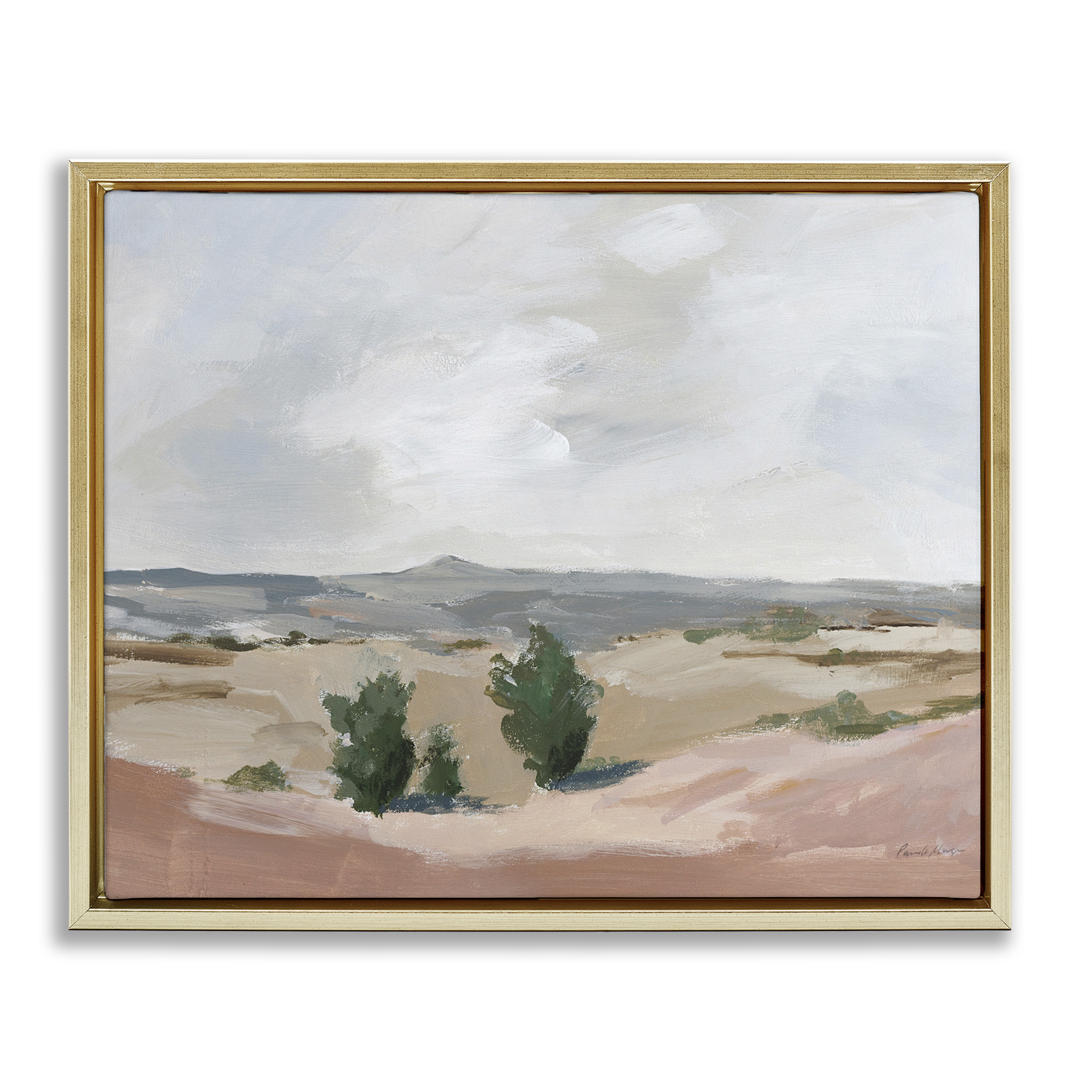 Stupell Industries Vast Desert Mountains Landscape Painting Gold Floater Framed Art Print Wall Art, 21 x 17