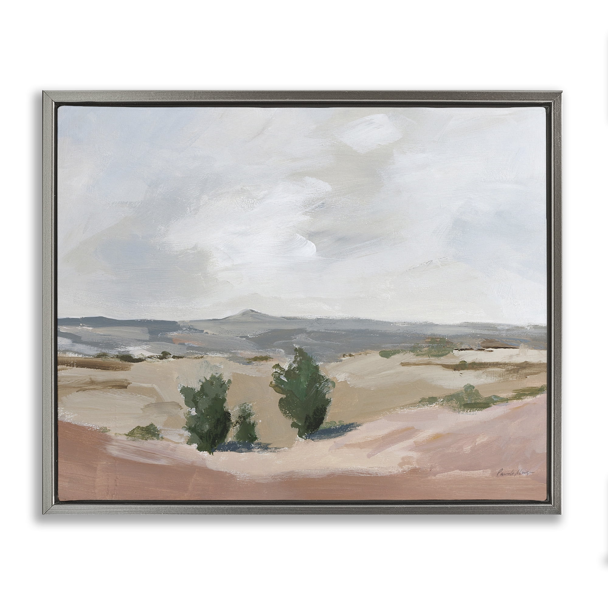 Stupell Industries Vast Desert Mountains Landscape Painting Gray Floater Framed Art Print Wall Art, 21 x 17
