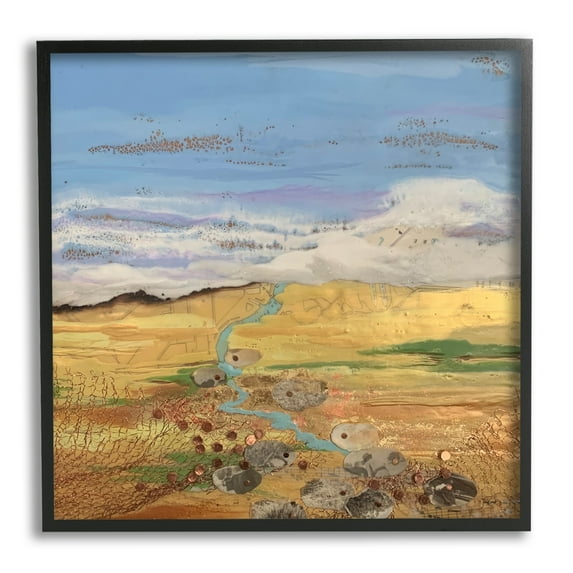 Stupell Industries Vast Grassland Stream Collage Puffy Cloud Sky Painting Black Framed Art Print Wall Art, Design by Stacy Gresell