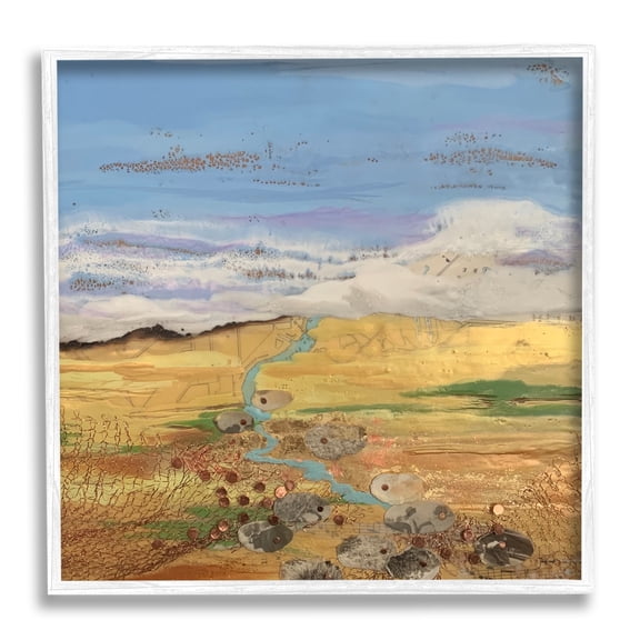 Stupell Industries Vast Grassland Stream Collage Puffy Cloud Sky Painting White Framed Art Print Wall Art, Design by Stacy Gresell