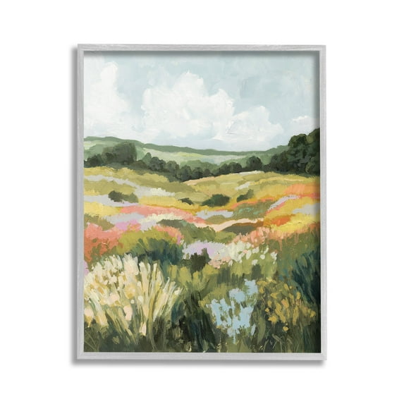 Stupell Industries Vast Meadow Landscape Landscape Painting Gray Framed Art Print Wall Art, 16 x 20