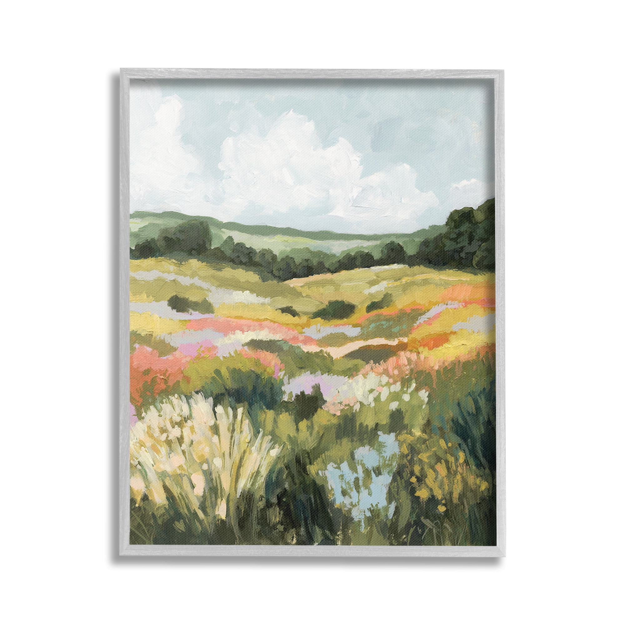 Stupell Industries Vast Meadow Landscape Landscape Painting Gray Framed Art Print Wall Art, 24 x 30