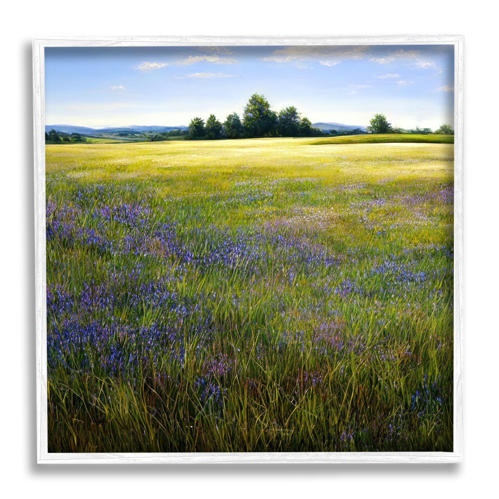 Stupell Industries Vast Meadow Landscape Landscape Painting White Framed Art Print Wall Art, 17 x 17