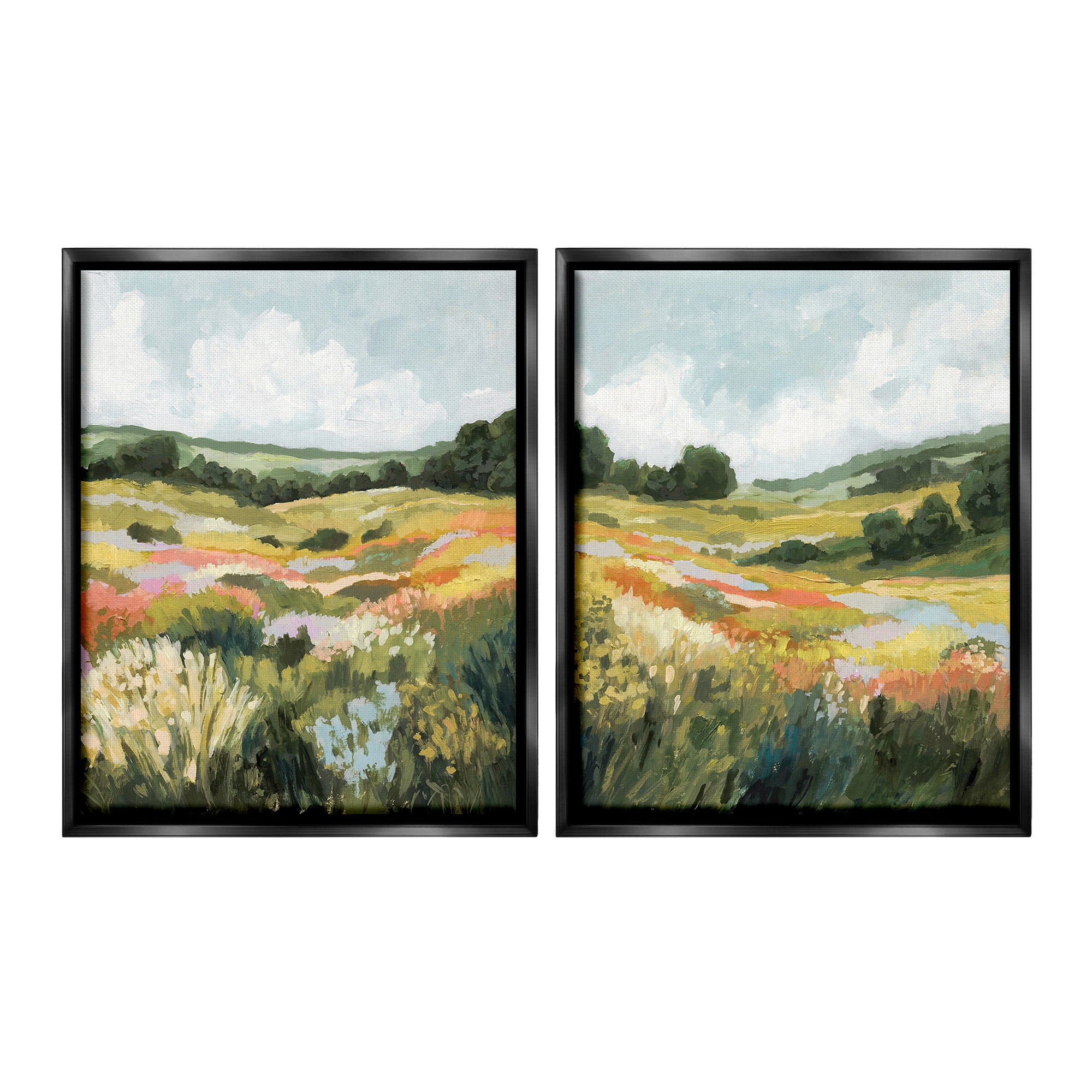 Stupell Industries Vast Meadow Painting Landscape Painting Black Floater Framed Canvas Art Print Wall Art, 25 x 31, Set of 2
