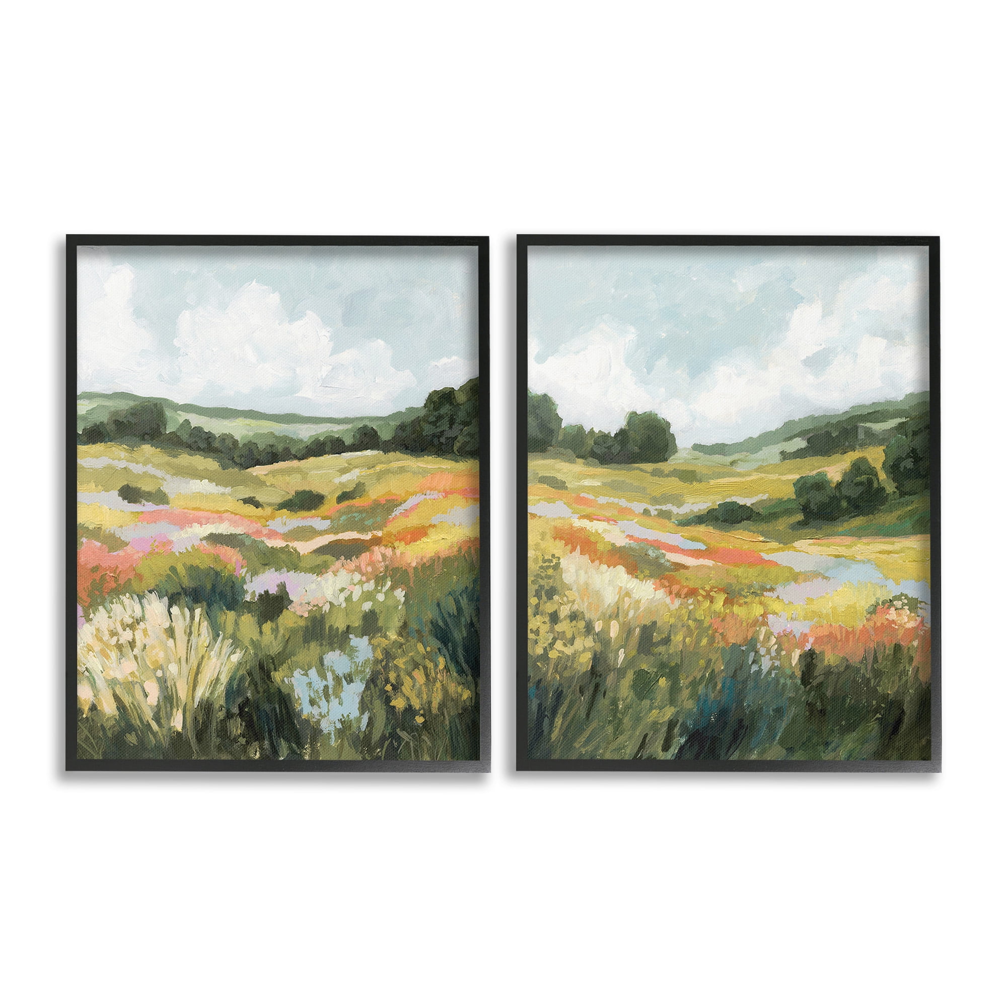 Stupell Industries Vast Meadow Painting Landscape Painting Black Framed Art Print Wall Art, 16 x 20, Set of 2