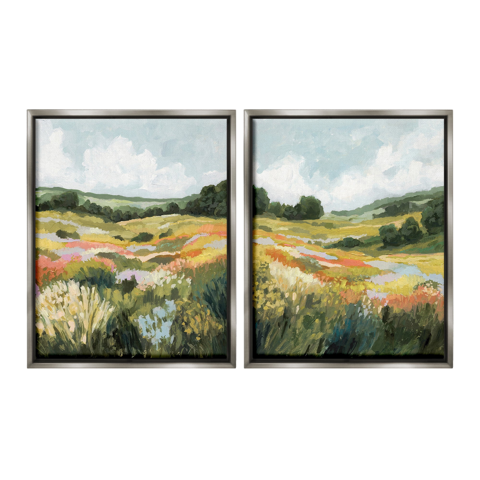 Stupell Industries Vast Meadow Painting Landscape Painting Gray Floater Framed Canvas Art Print Wall Art, 17 x 21, Set of 2