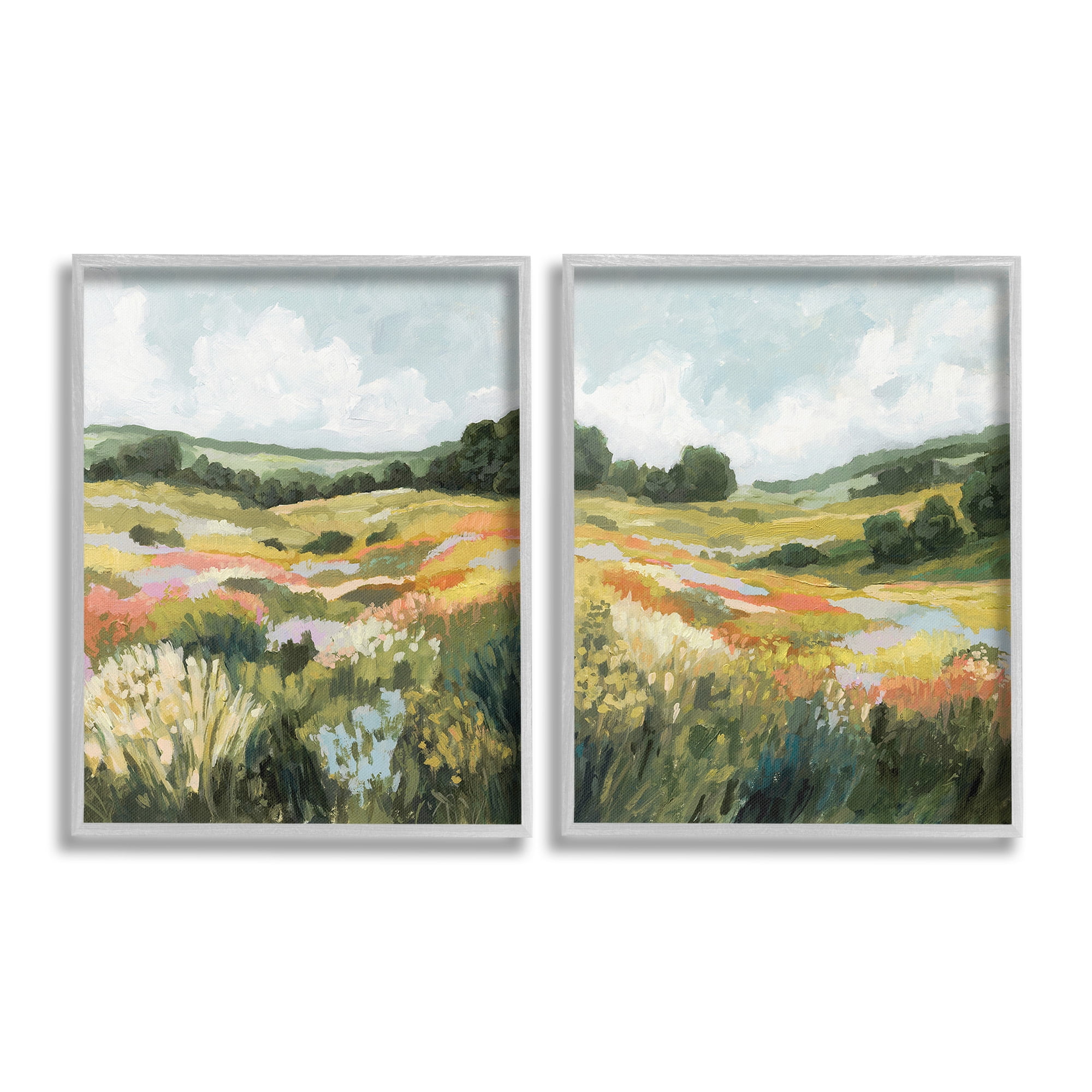 Stupell Industries Vast Meadow Painting Landscape Painting Gray Framed Art Print Wall Art, 24 x 30, Set of 2