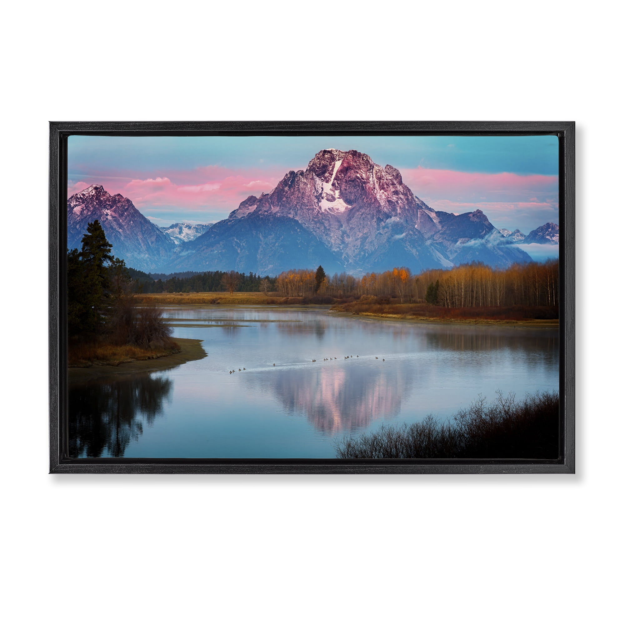 Stupell Industries Vast Mountain Lake Photography Landscape & Nature Photography Black Floater Framed Canvas Art Print Wall Art, 31 x 21