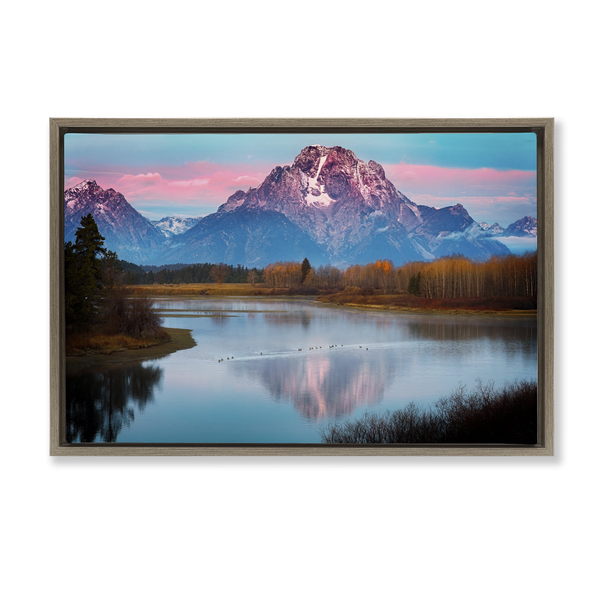 Stupell Industries Vast Mountain Lake Photography Landscape & Nature Photography Brown Floater Framed Canvas Art Print Wall Art, 25 x 17