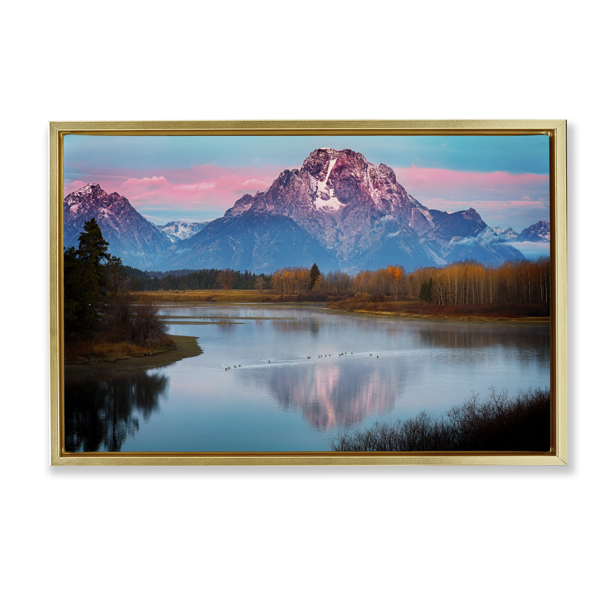 Stupell Industries Vast Mountain Lake Photography Landscape & Nature Photography Gold Floater Framed Canvas Art Print Wall Art, 31 x 21