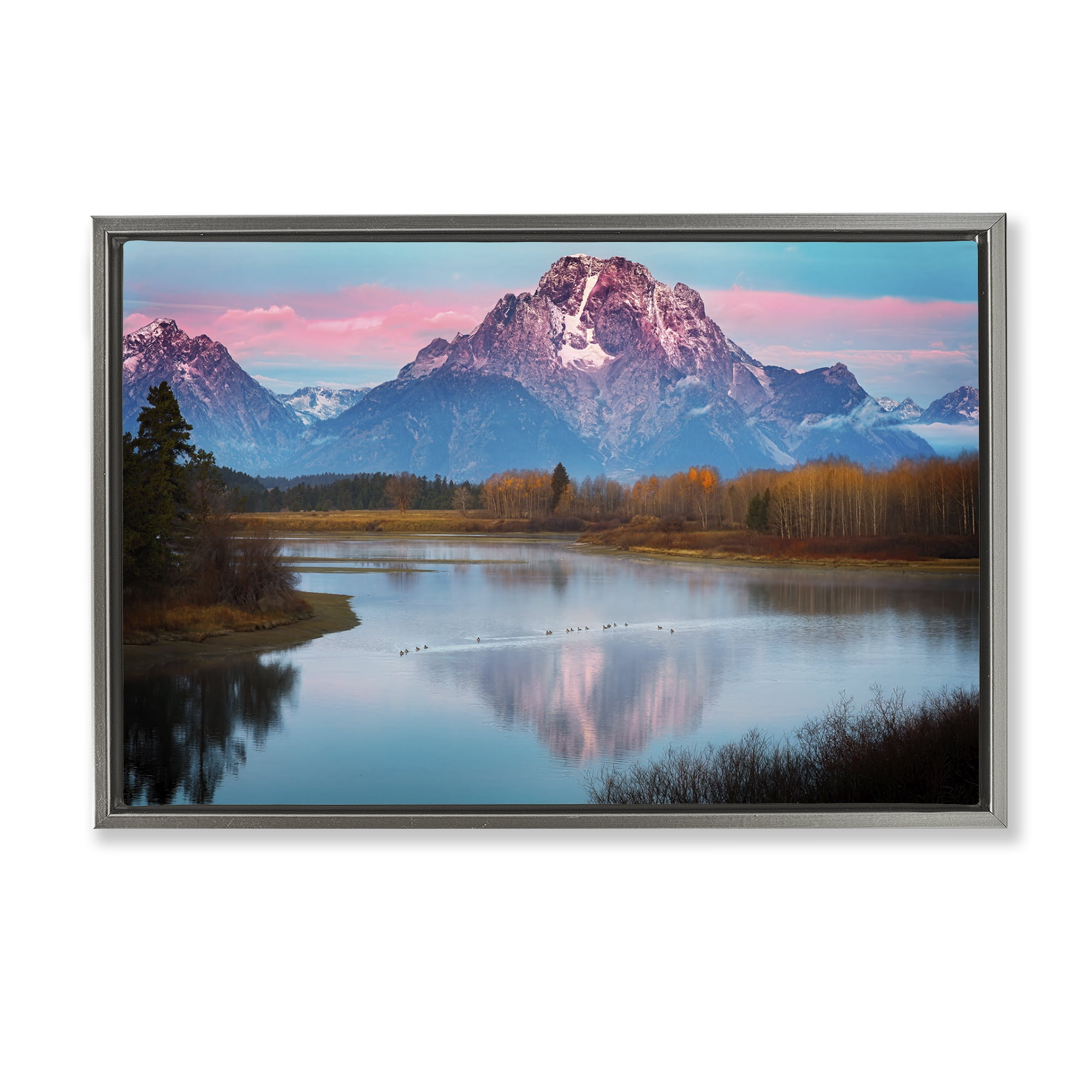 Stupell Industries Vast Mountain Lake Photography Landscape & Nature Photography Gray Floater Framed Canvas Art Print Wall Art, 25 x 17