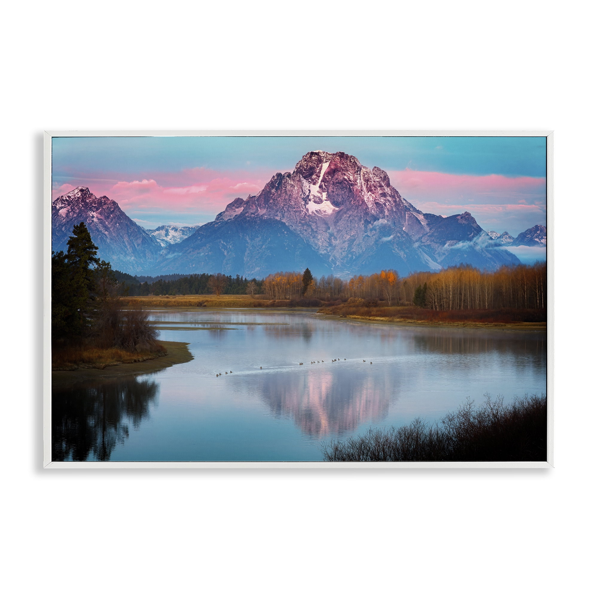 Stupell Industries Vast Mountain Lake Photography Landscape & Nature Photography White Framed Art Print Wall Art, 18 x 12