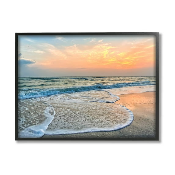 Stupell Industries Vast Panoramic Beach Layered Waves Photograph Black Framed Art Print Wall Art, Design by Mary Lou Photography