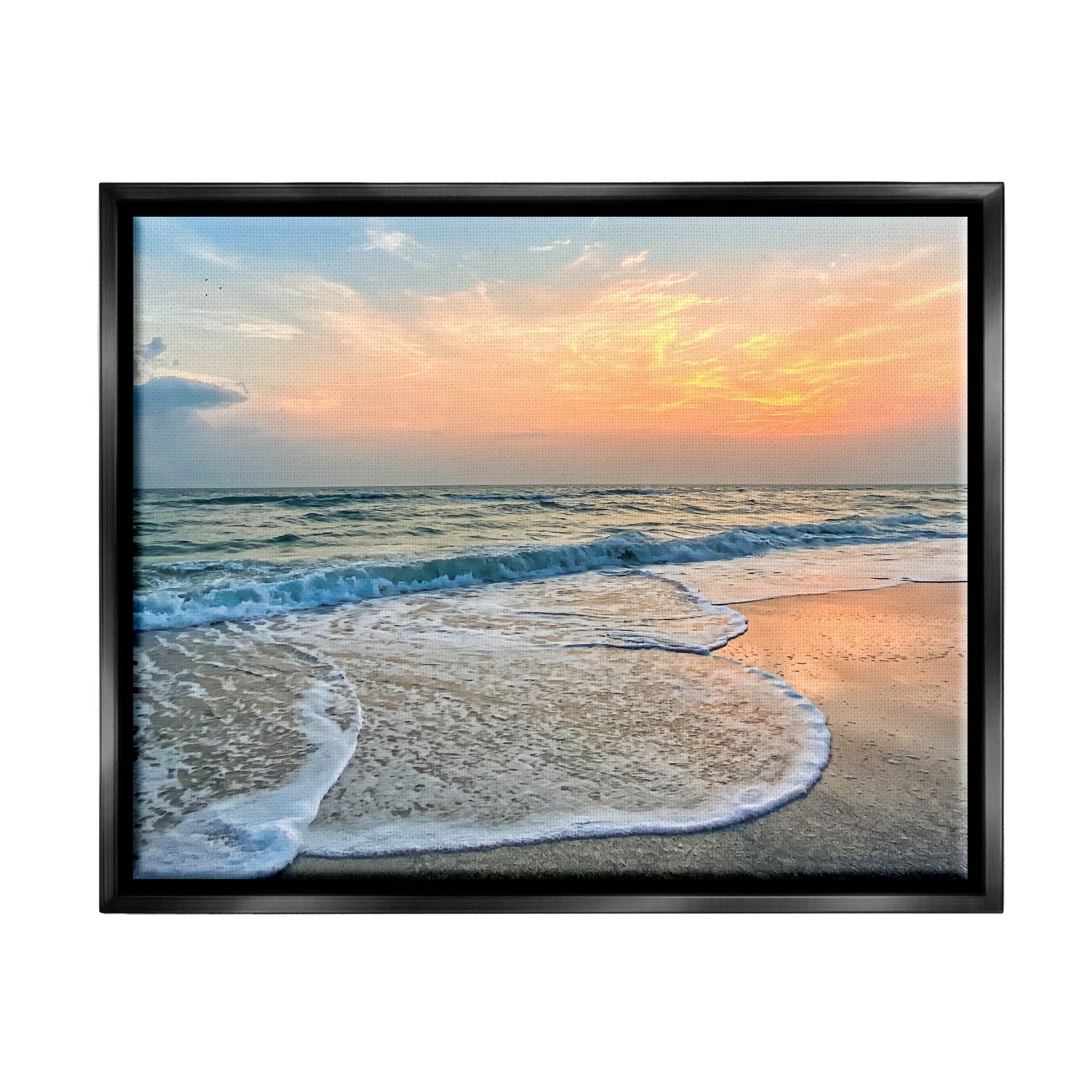Stupell Industries Vast Panoramic Beach Layered Waves Photograph Jet Black Floating Framed Canvas Print Wall Art, Design by Mary Lou Photography