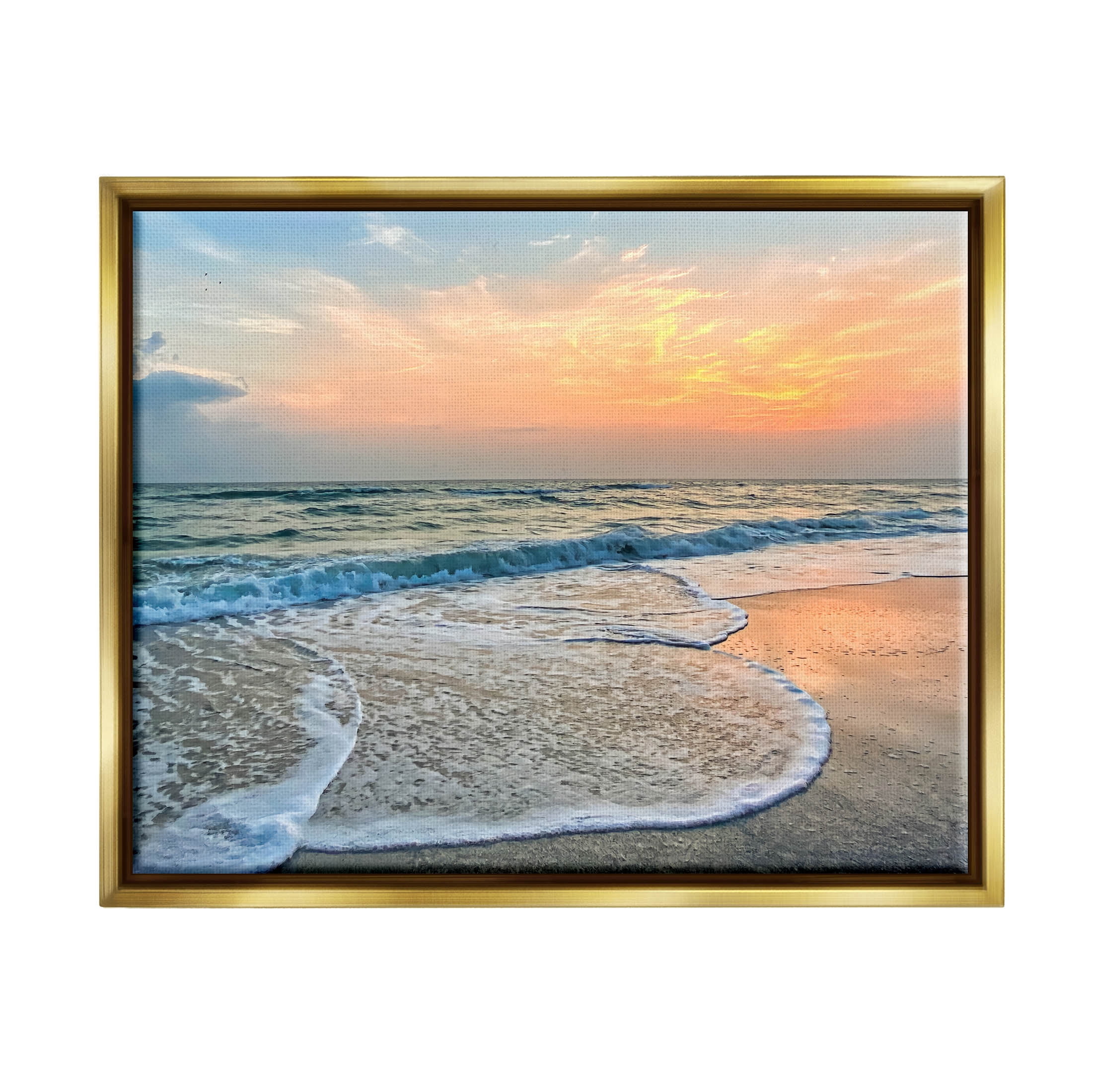 Stupell Industries Vast Panoramic Beach Layered Waves Photograph Metallic Gold Floating Framed Canvas Print Wall Art, Design by Mary Lou Photography