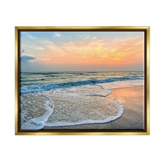 Stupell Industries Vast Panoramic Beach Layered Waves Photograph Metallic Gold Floating Framed Canvas Print Wall Art, Design by Mary Lou Photography