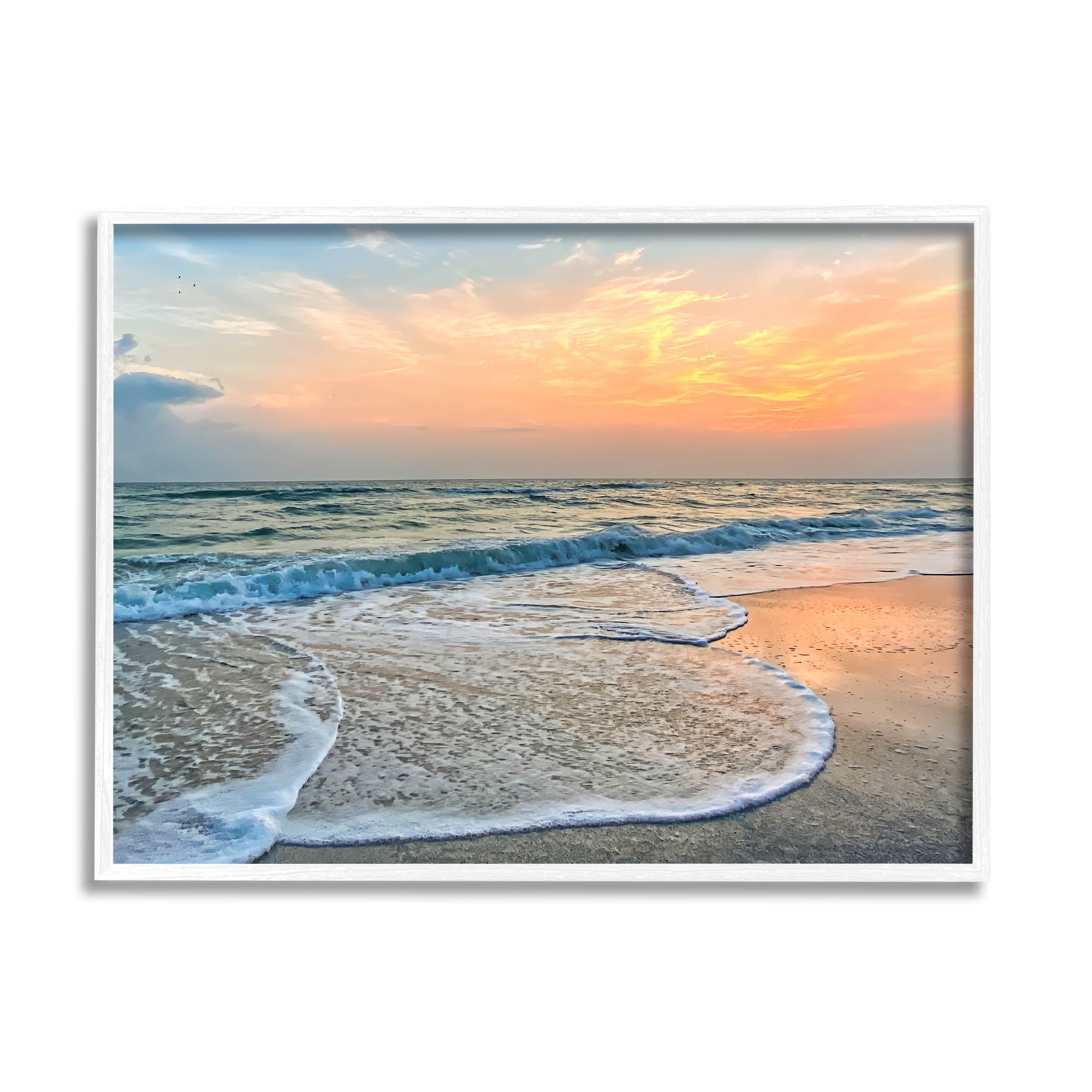 Stupell Industries Vast Panoramic Beach Layered Waves Photograph White Framed Art Print Wall Art, Design by Mary Lou Photography