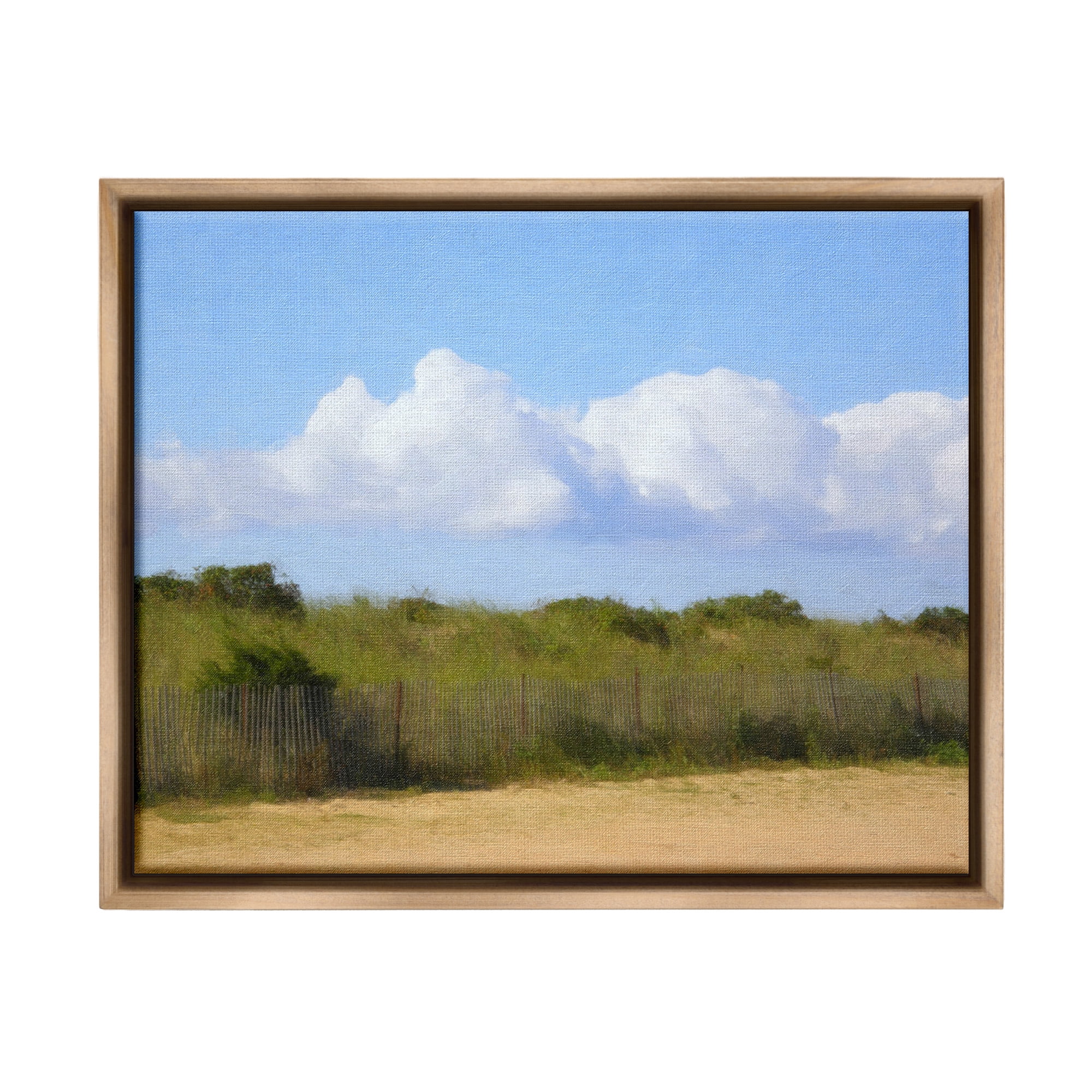 Stupell Industries Vast Pasture with Clouds Landscape Painting Brown Floater Framed Canvas Art Print Wall Art, 31 x 25