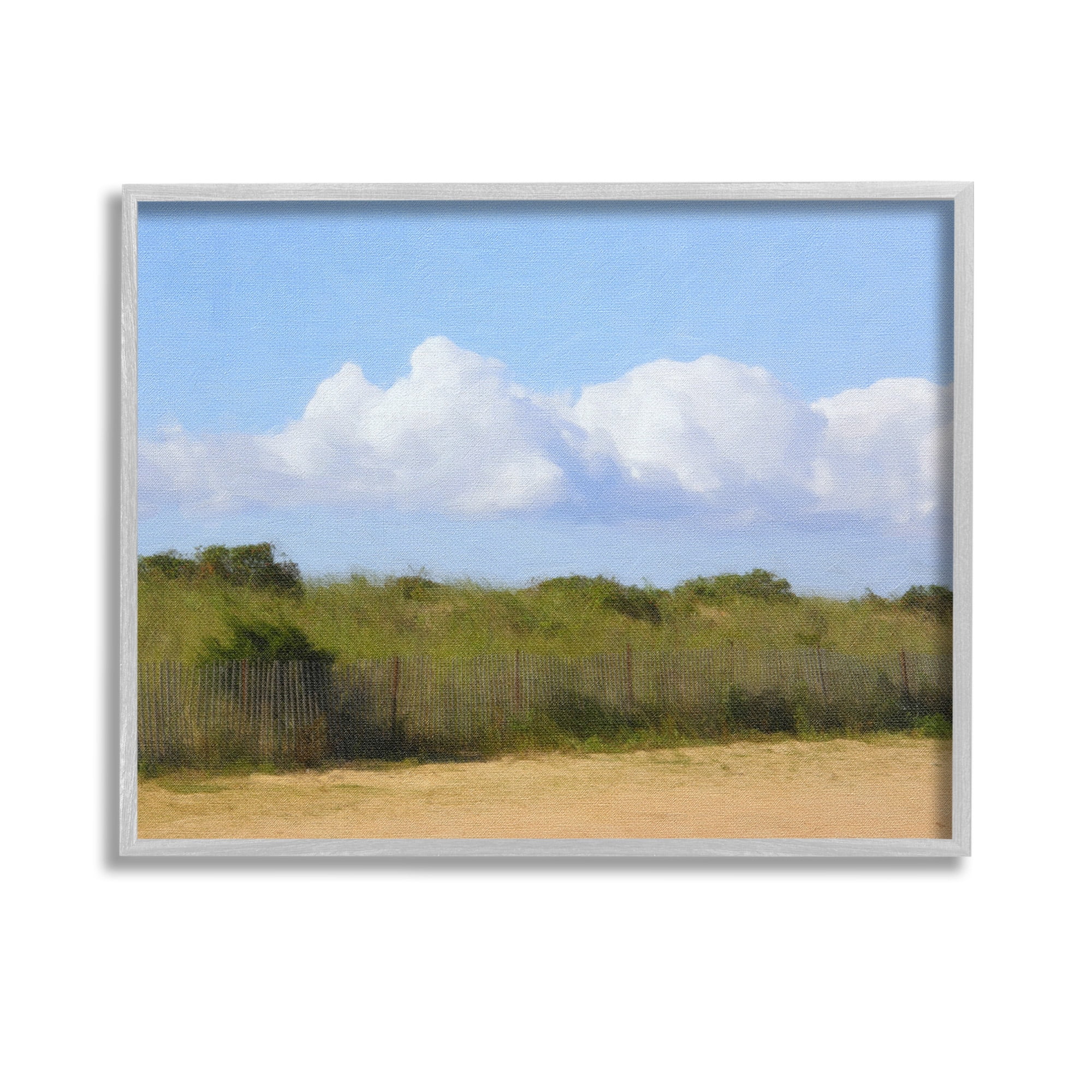 Stupell Industries Vast Pasture with Clouds Landscape Painting Gray Framed Art Print Wall Art, 14 x 11