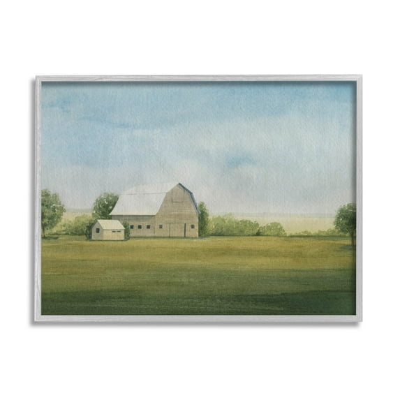 Stupell Industries Vast Rural Barn Landscape Painting Gray Framed Art Print Wall Art, Design by Grace Popp