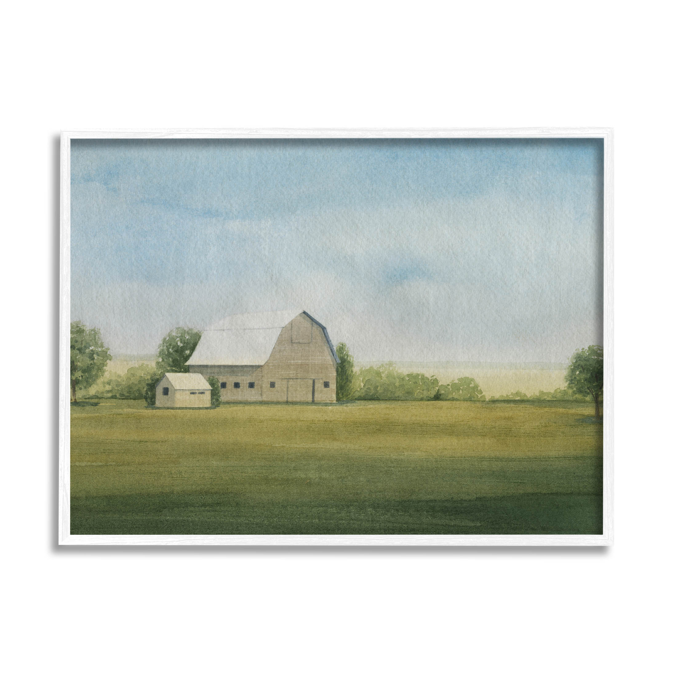 Stupell Industries Vast Rural Barn Landscape Painting White Framed Art Print Wall Art, Design by Grace Popp