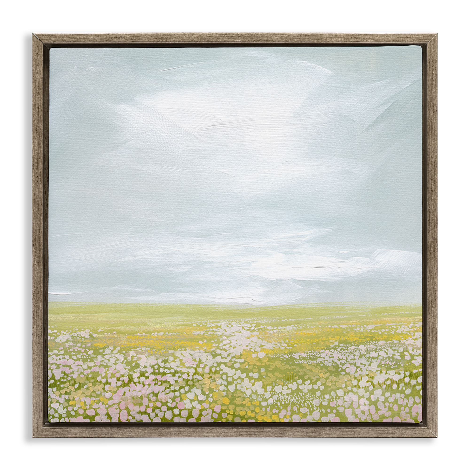 Stupell Industries Vast Spring Meadow Landscape & Nature Painting Brown Floater Framed Canvas Art Print Wall Art, 18 x 18