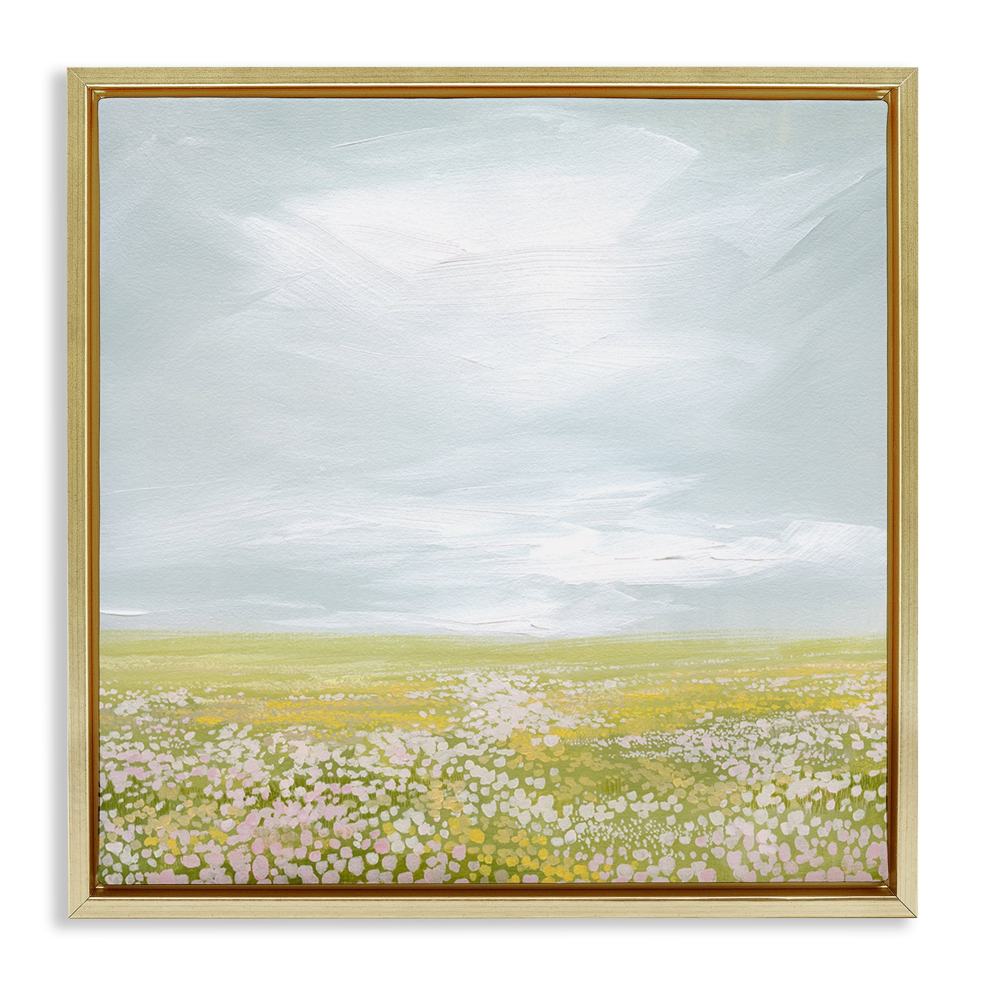 Stupell Industries Vast Spring Meadow Landscape & Nature Painting Gold Floater Framed Canvas Art Print Wall Art, 18 x 18