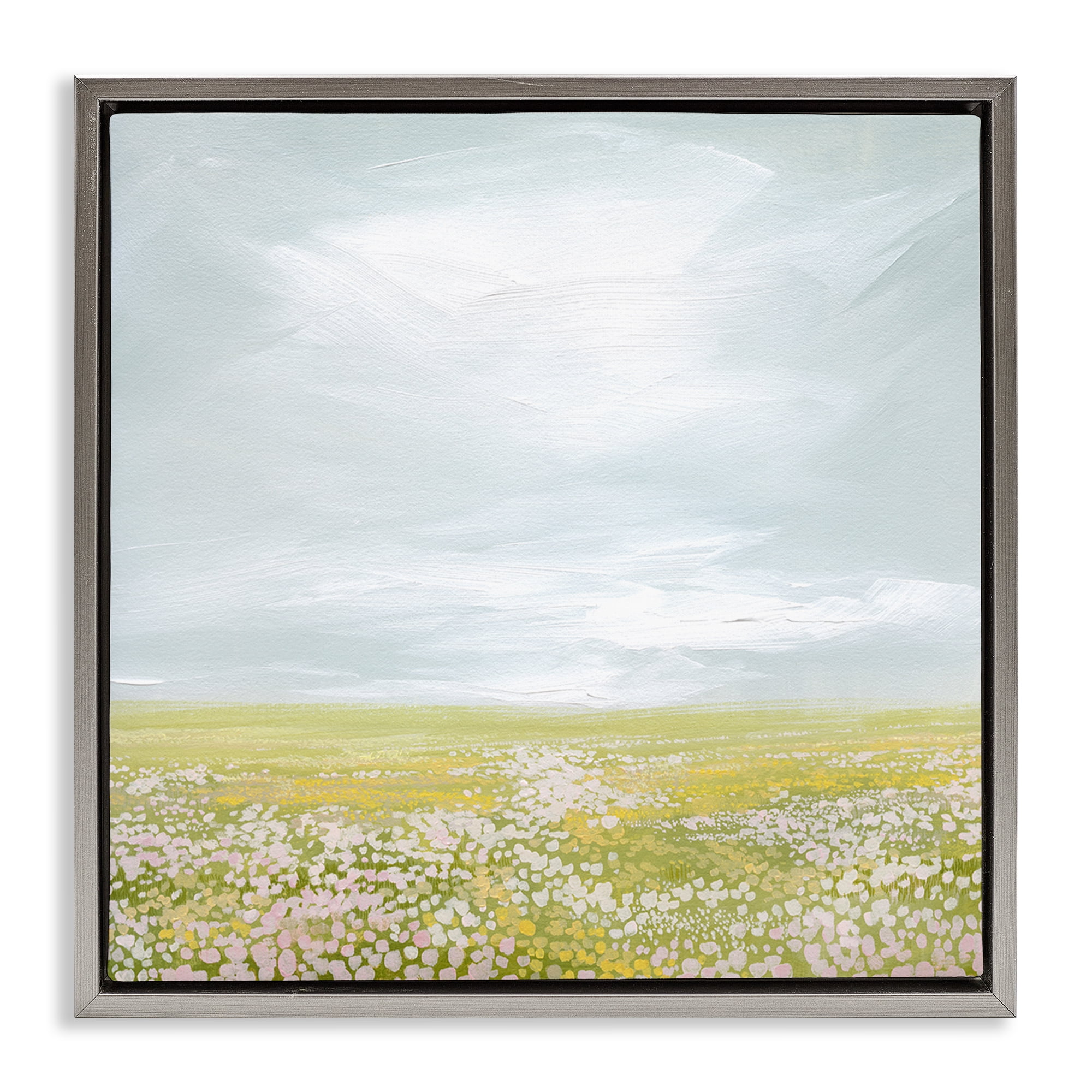 Stupell Industries Vast Spring Meadow Landscape & Nature Painting Gray Floater Framed Canvas Art Print Wall Art, 18 x 18