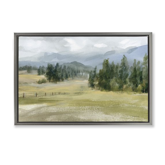 Stupell Industries Vast Valley Retreat Landscape Landscape & Nature Painting Gray Floater Framed Canvas Art Print Wall Art, 25 x 17