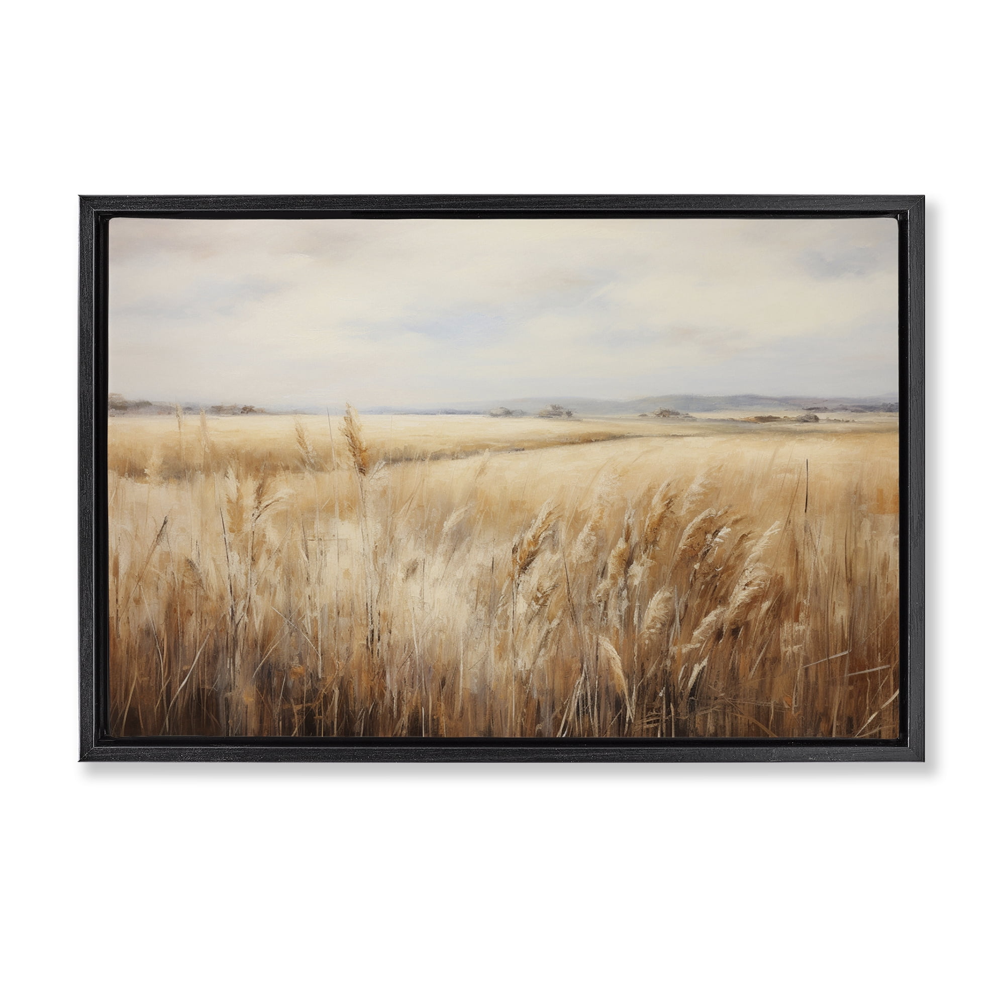 Stupell Industries Vast Wheat Field Landscape & Nature Painting Black Floater Framed Canvas Art Print Wall Art, 31 x 21