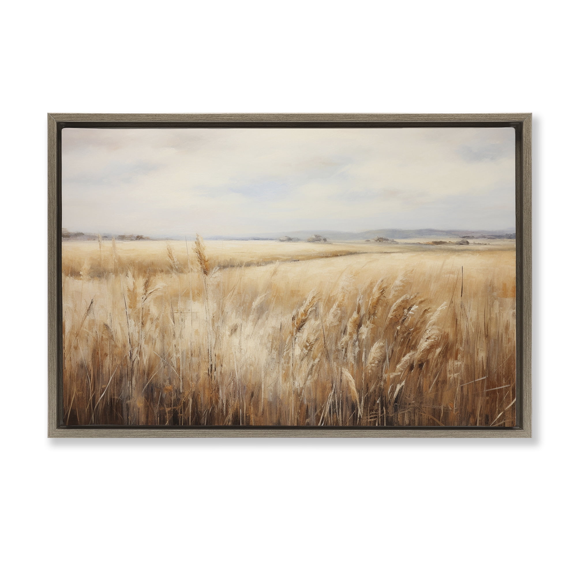 Stupell Industries Vast Wheat Field Landscape & Nature Painting Brown Floater Framed Canvas Art Print Wall Art, 31 x 21