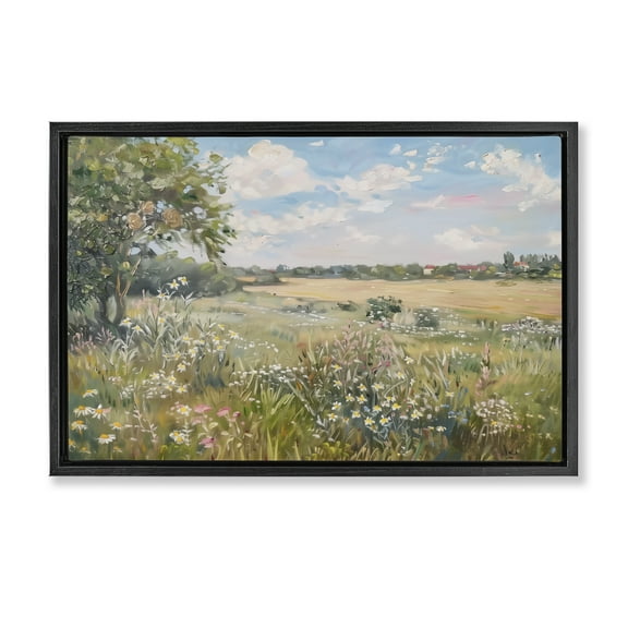 Stupell Industries Vast Wildflower Field Landscape & Nature Painting Black Floater Framed Canvas Art Print Wall Art, 25 x 17