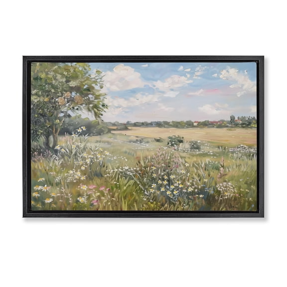 Stupell Industries Vast Wildflower Field Landscape & Nature Painting Black Floater Framed Canvas Art Print Wall Art, 31 x 21