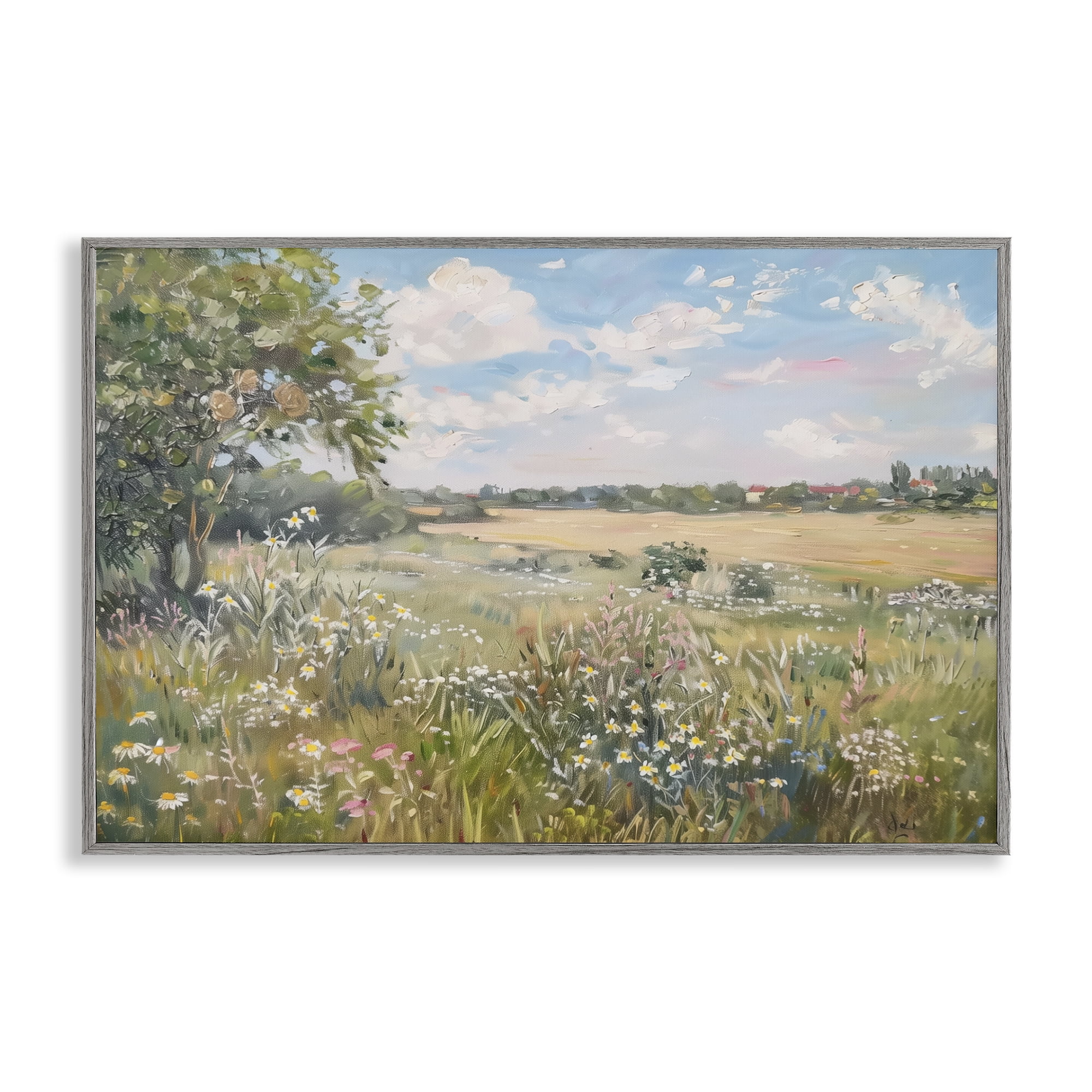 Stupell Industries Vast Wildflower Field Landscape & Nature Painting Gray Framed Art Print Wall Art, 30 x 20