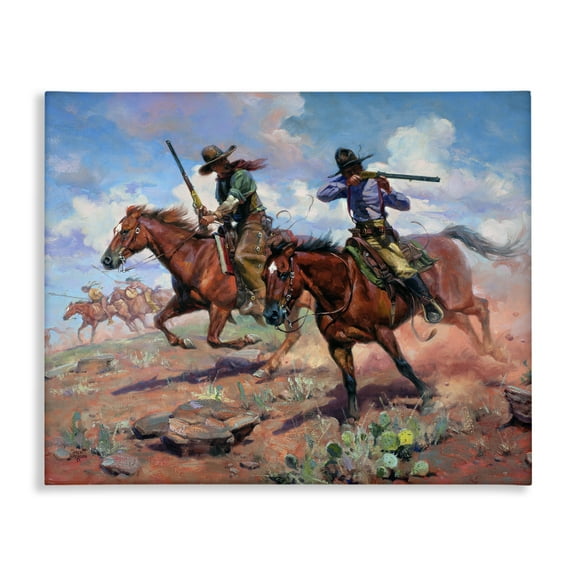 Stupell Industries Vastly Outnumbered Cowboys Animals Painting Wrapped Canvas Canvas Art Print Wall Art, 20 x 16
