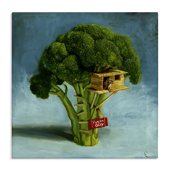 Stupell Industries Vegan Only Broccoli Treehouse Food & Beverage Painting Wrapped Canvas Canvas Art Print Wall Art, 17 x 17