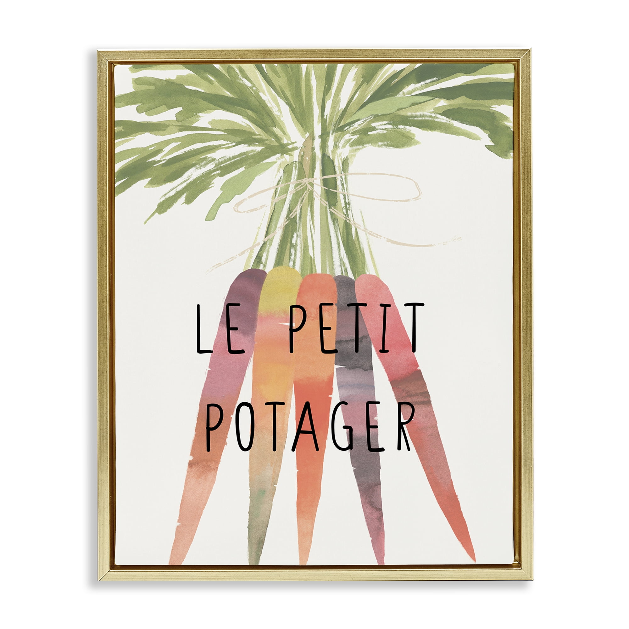 Stupell Industries Vegetable Garden Phrase Food & Beverage Painting Gold Floater Framed Canvas Art Print Wall Art, 17 x 21