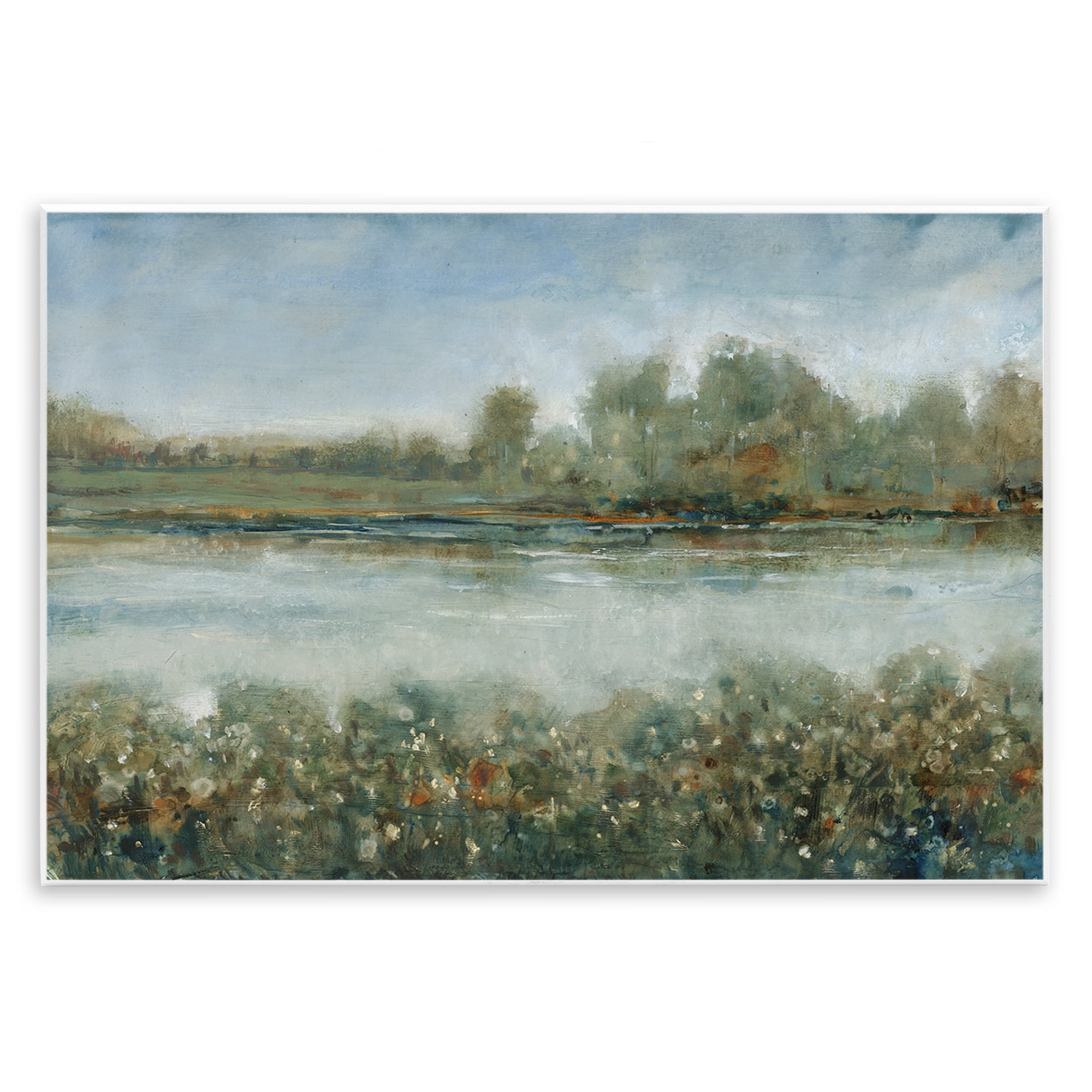 Stupell Industries Vegetation Lining River Landscape & Nature Painting Unframed Art Print Wall Art, 15 x 10