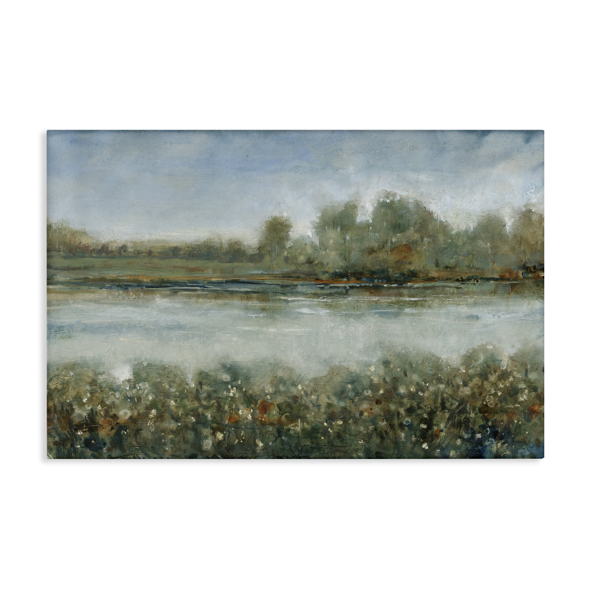 Stupell Industries Vegetation Lining River Landscape & Nature Painting Wrapped Canvas Art Print Wall Art, 36 x 24