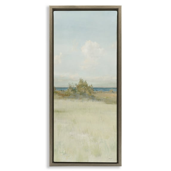 Stupell Industries Vegetation on Beach Landscape Painting Brown Floater Framed Canvas Art Print Wall Art, 11 x 25