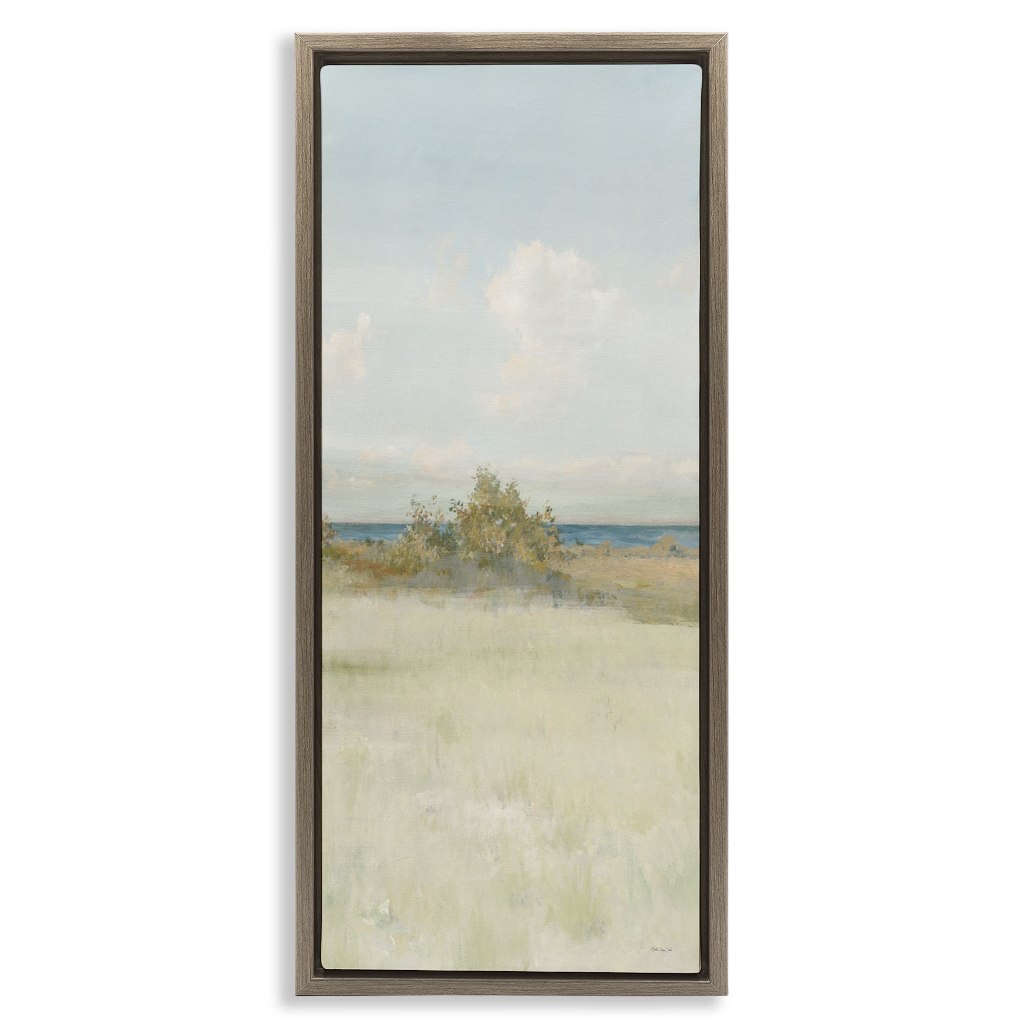 Stupell Industries Vegetation on Beach Landscape Painting Brown Floater Framed Canvas Art Print Wall Art, 15 x 31