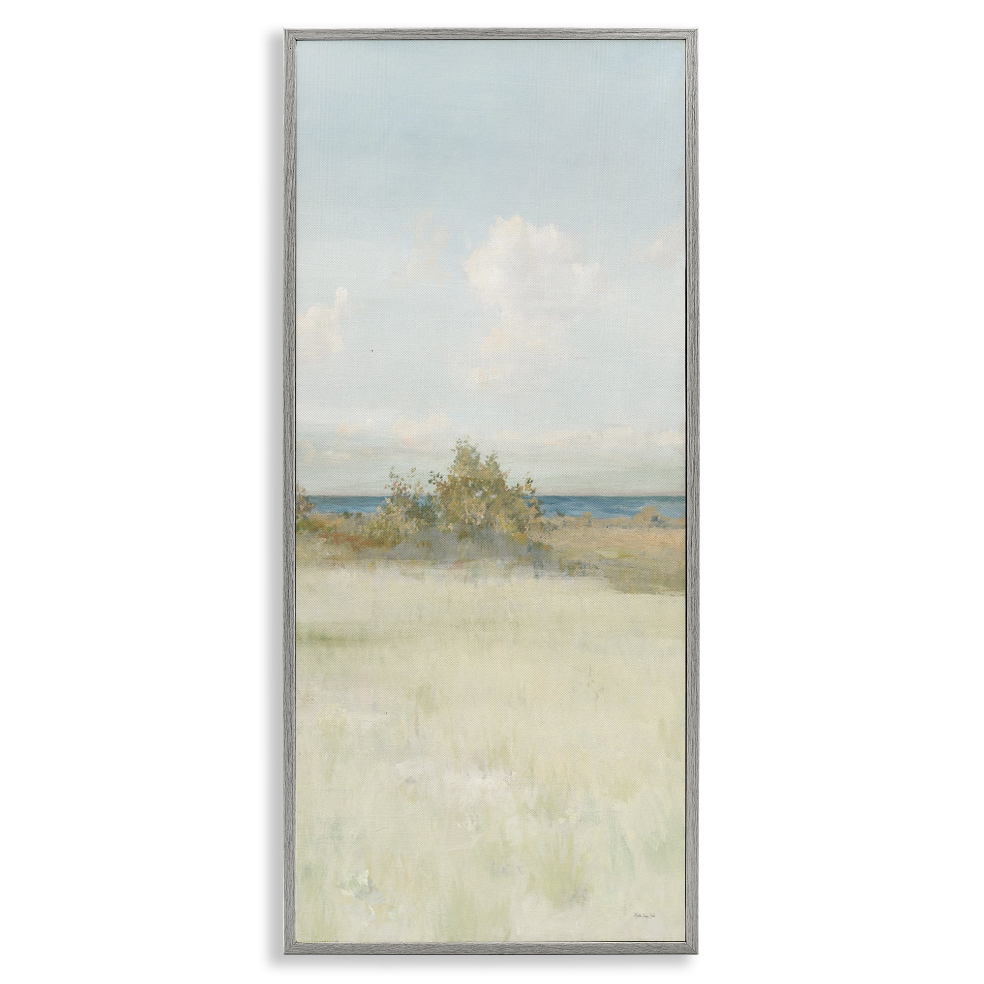 Stupell Industries Vegetation on Beach Landscape Painting Gray Framed Art Print Wall Art, 10 x 24