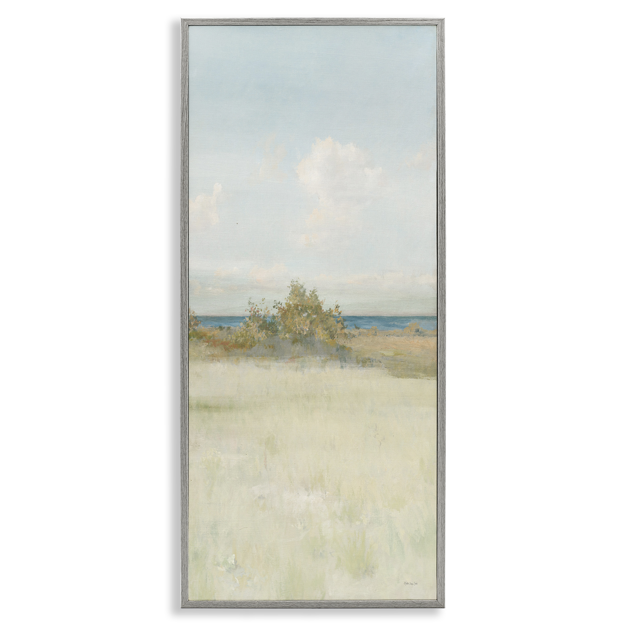 Stupell Industries Vegetation on Beach Landscape Painting Gray Framed Art Print Wall Art, 13 x 30